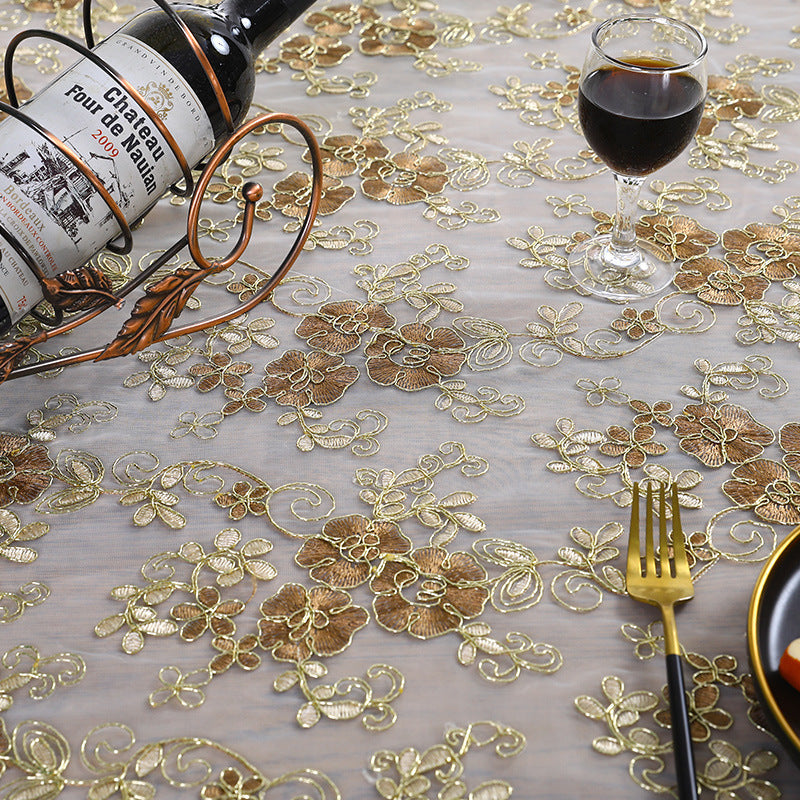 Embroidered Floral Tablecloth