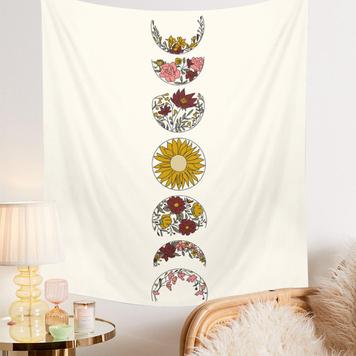 Floral Phases Of The Moon Tapestry