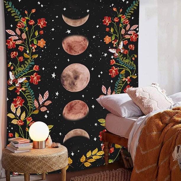 Black Flower Moon Tapestry