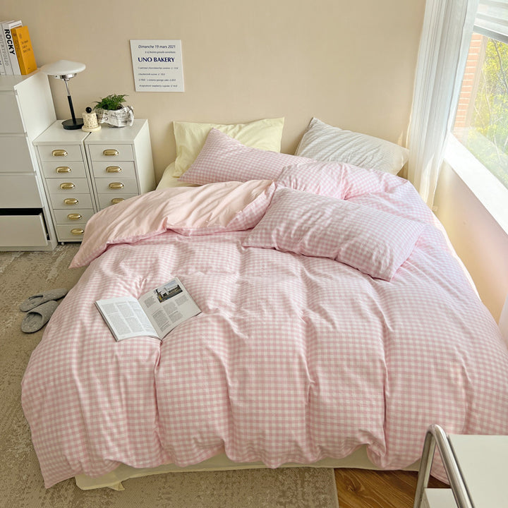 Pastel Pink Plaid Bedding Set