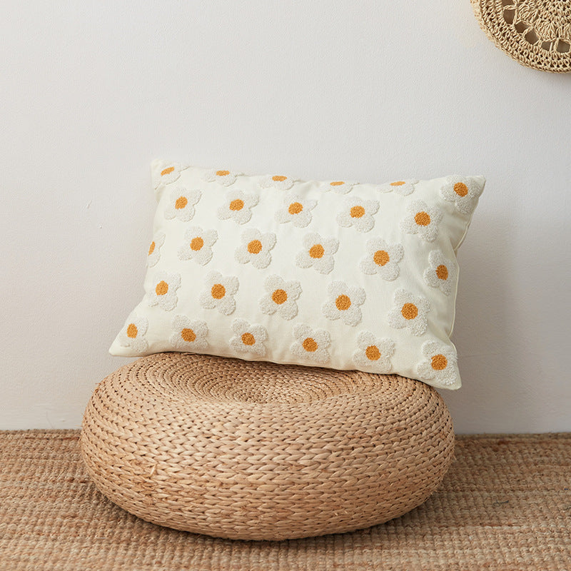 Embroidered Daisies Throw Pillow Covers