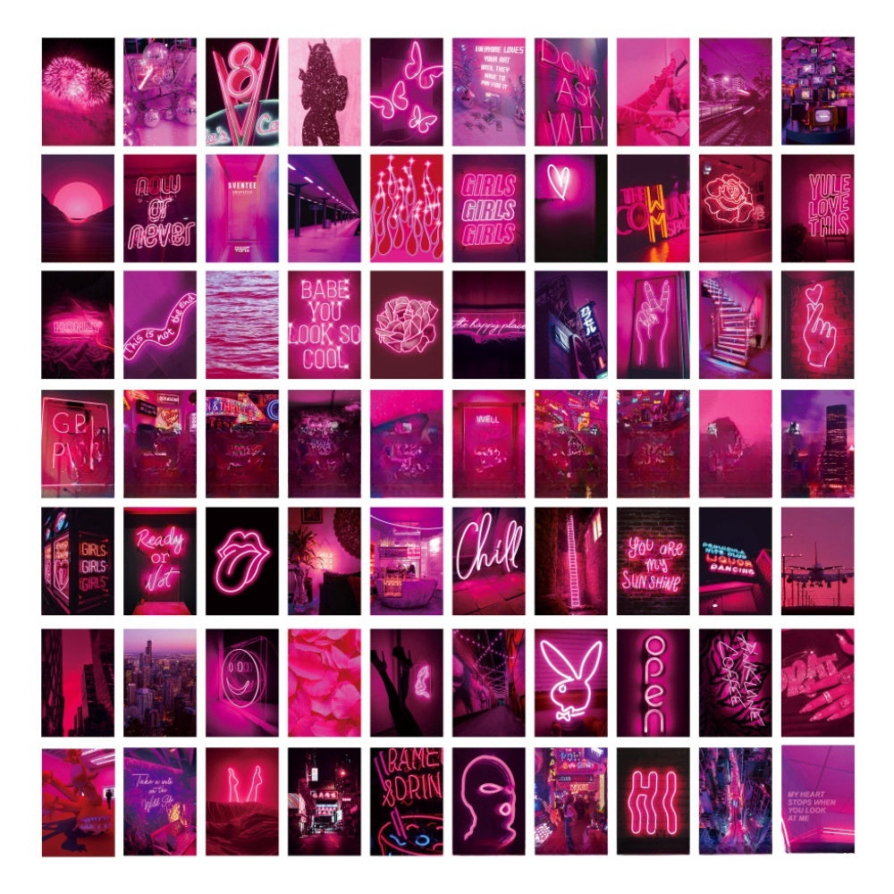 Neon Pink Vibes Wall Collage Kit - 70pcs