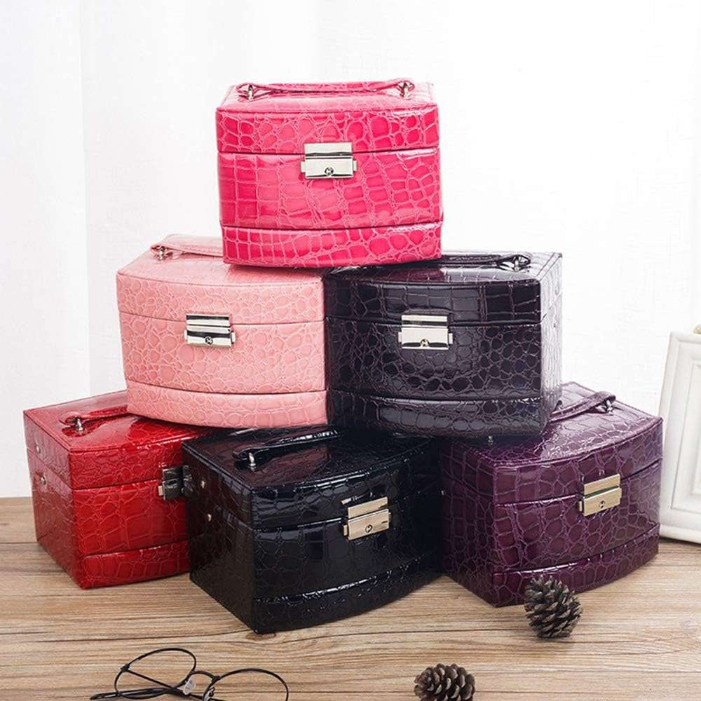 3-Layer Leather Jewelry Box in 5 colors, closed, featuring a sleek PU leather exterior with a secure lock for safe storage of your jewelry and accessories.