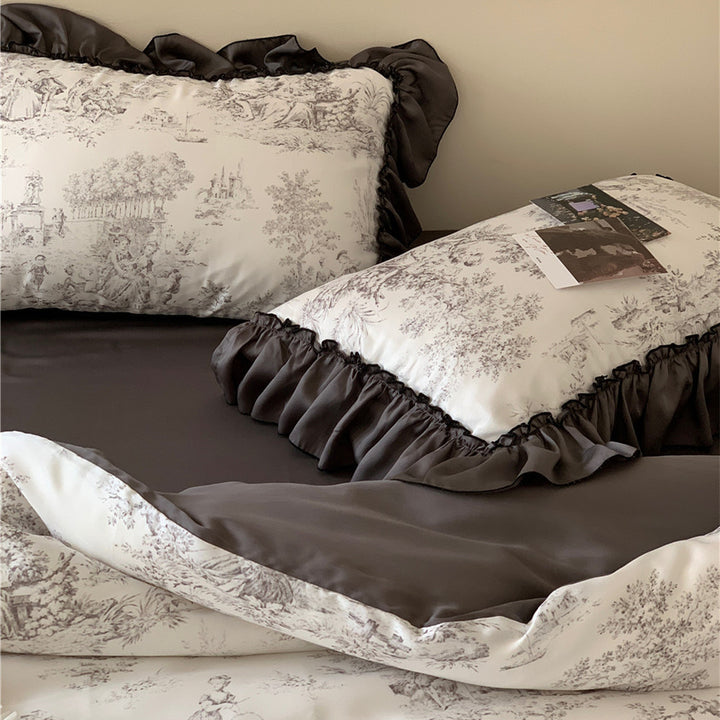 Black Ruffles French Toile Bedding Set