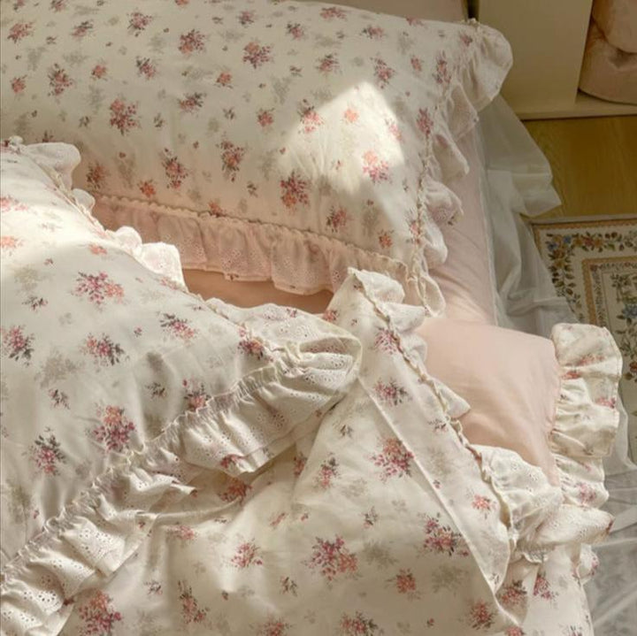 Embroidered Pink Floral Bedding Set