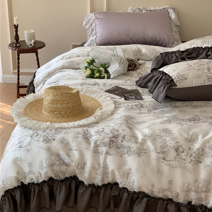 Black Ruffles French Toile Bedding Set