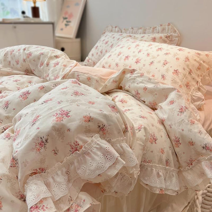 Embroidered Pink Floral Bedding Set