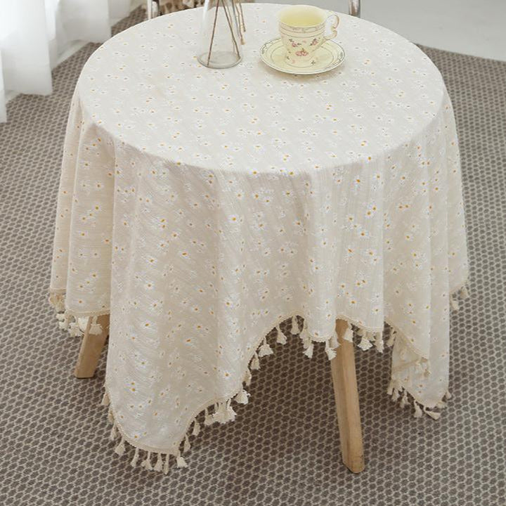 Daisy Embroidered Linen Tablecloth