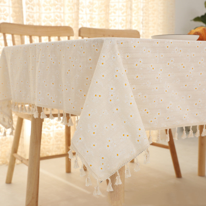 Daisy Embroidered Linen Tablecloth