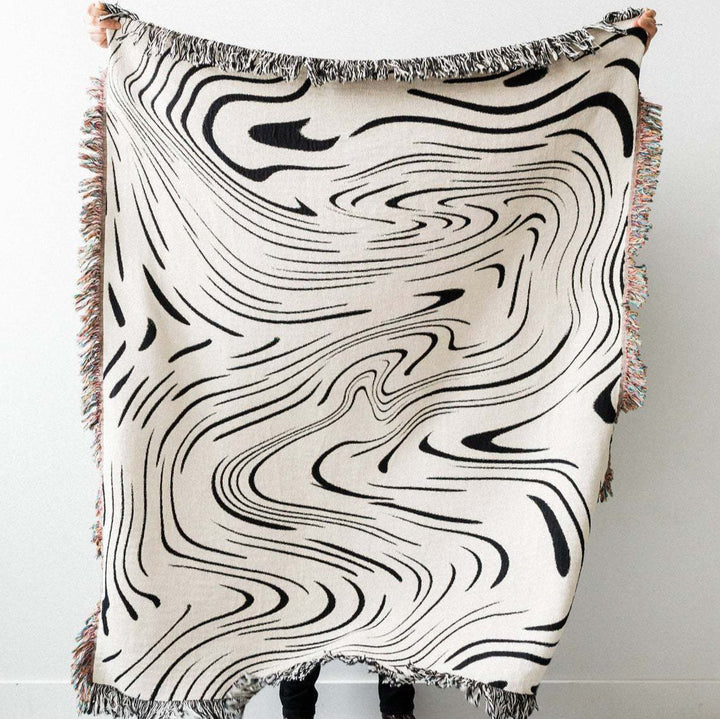 Retro Marble Wave Woven Blanket