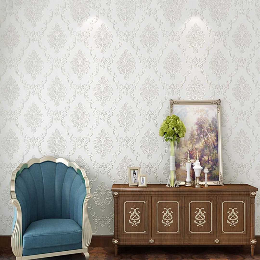 Royal White Embossed Self-Adhesive Wallpaper