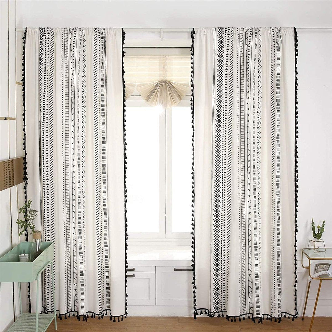 Bohemian Black Pattern Linen Curtain