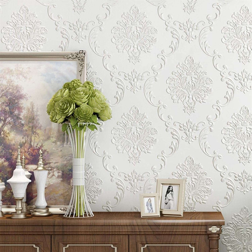 Royal White Embossed Self-Adhesive Wallpaper