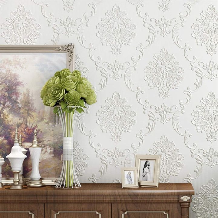 Royal White Embossed Self-Adhesive Wallpaper