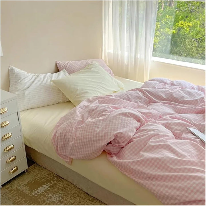 Pastel Pink Plaid Bedding Set