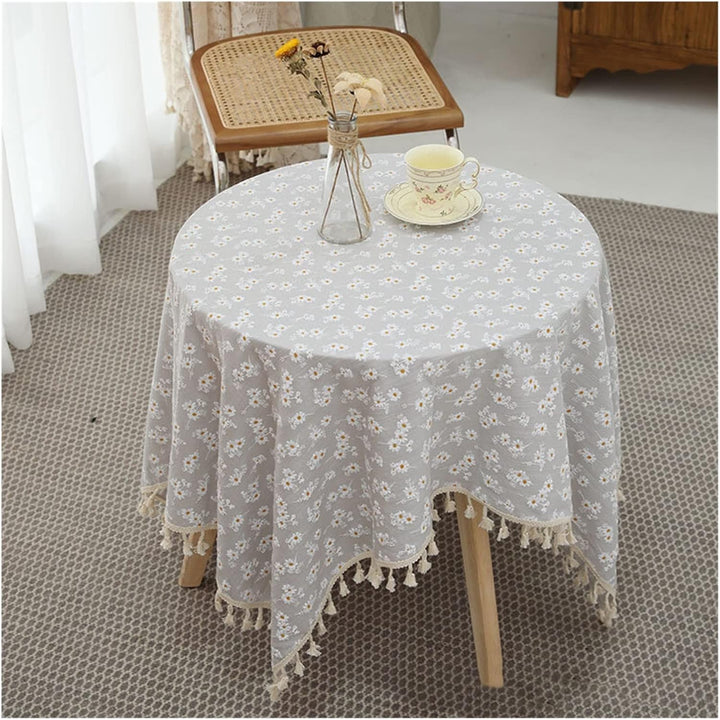 Daisy Embroidered Linen Tablecloth