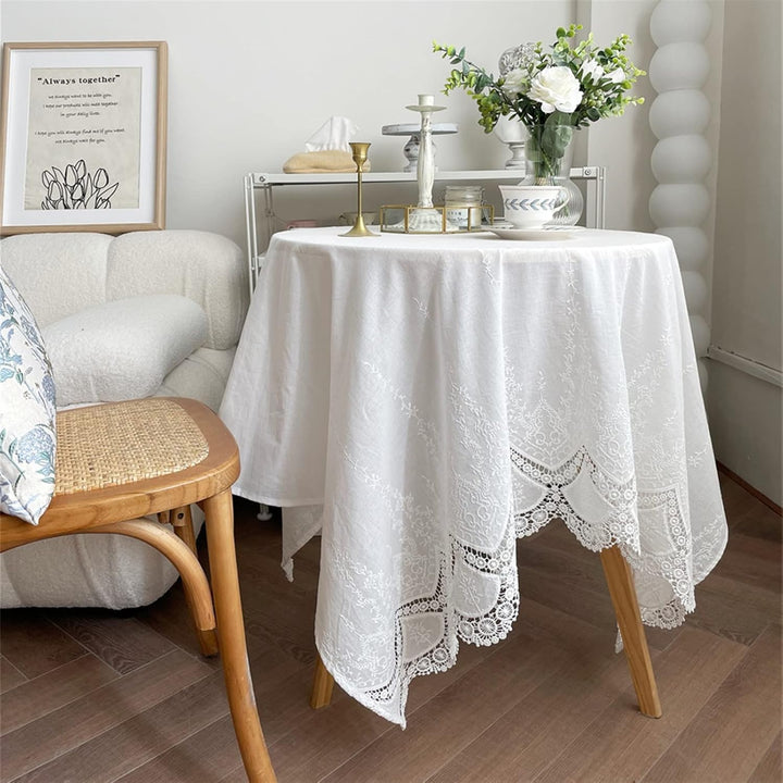 French White Lace Tablecloth