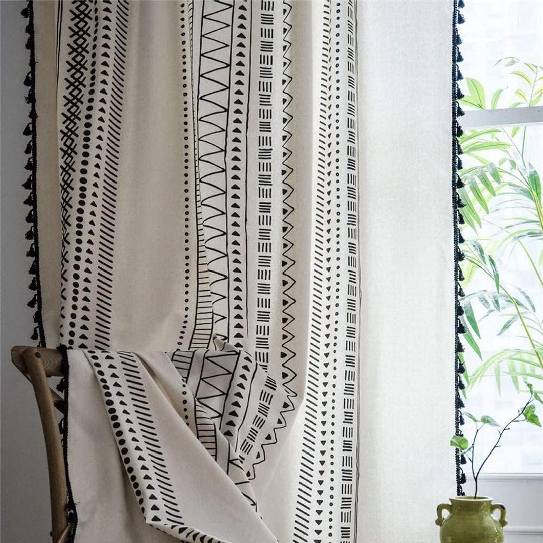 Bohemian Black Pattern Linen Curtain