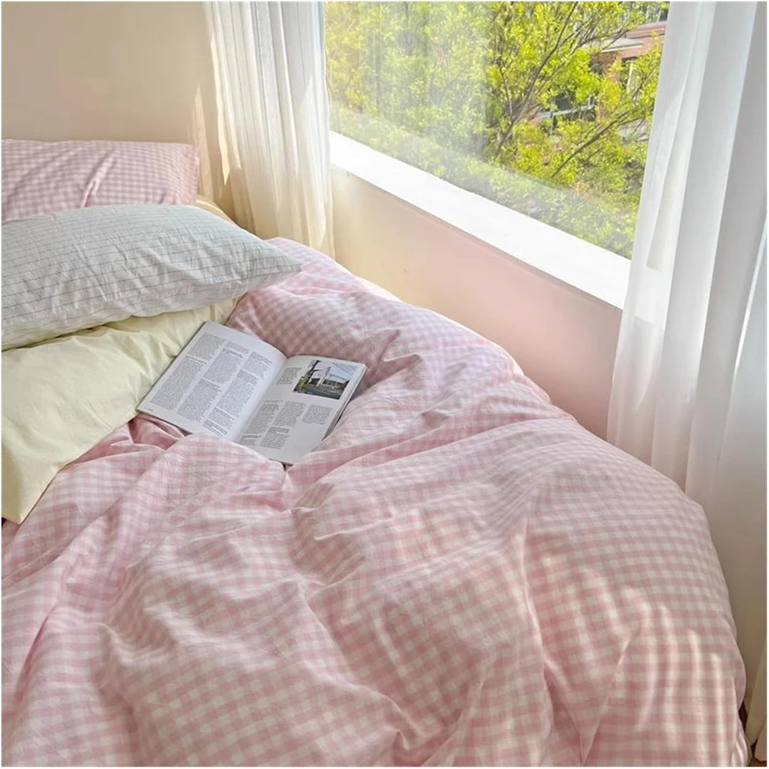 Pastel Pink Plaid Bedding Set