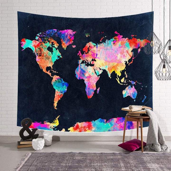 Multicolor World Map Tapestry