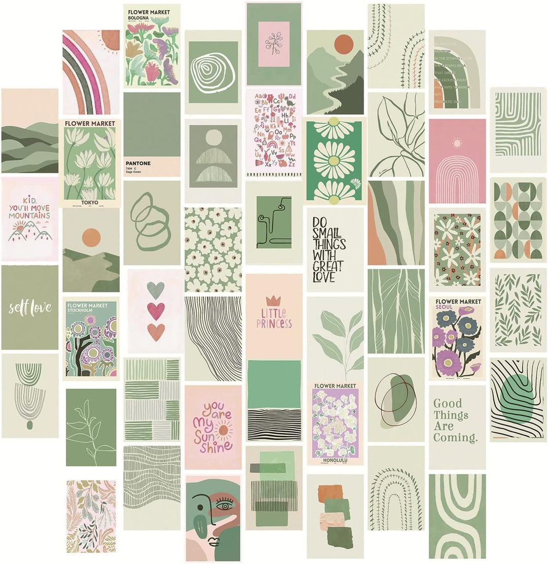 Abstract Pastel Green Wall Collage Kit - 70pcs