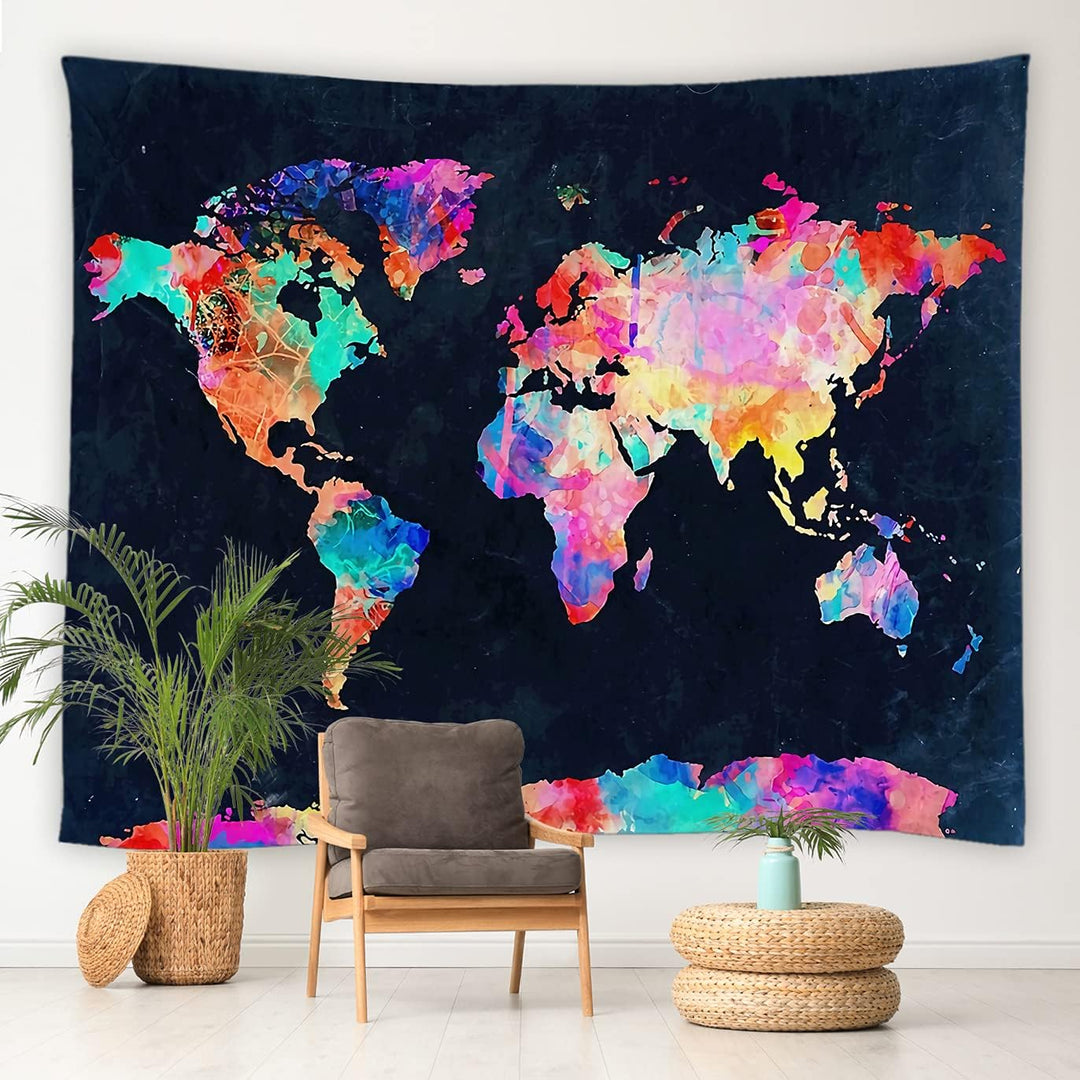 Multicolor World Map Tapestry