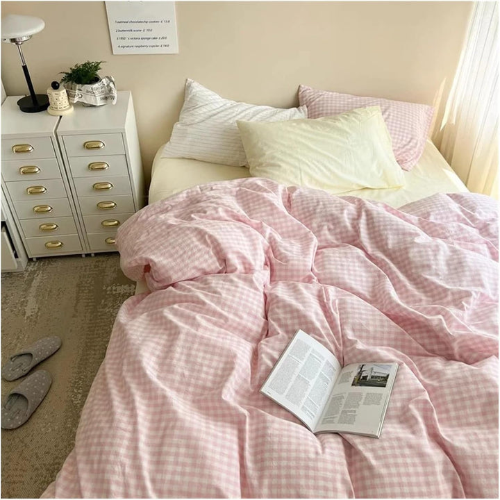 Pastel Pink Plaid Bedding Set