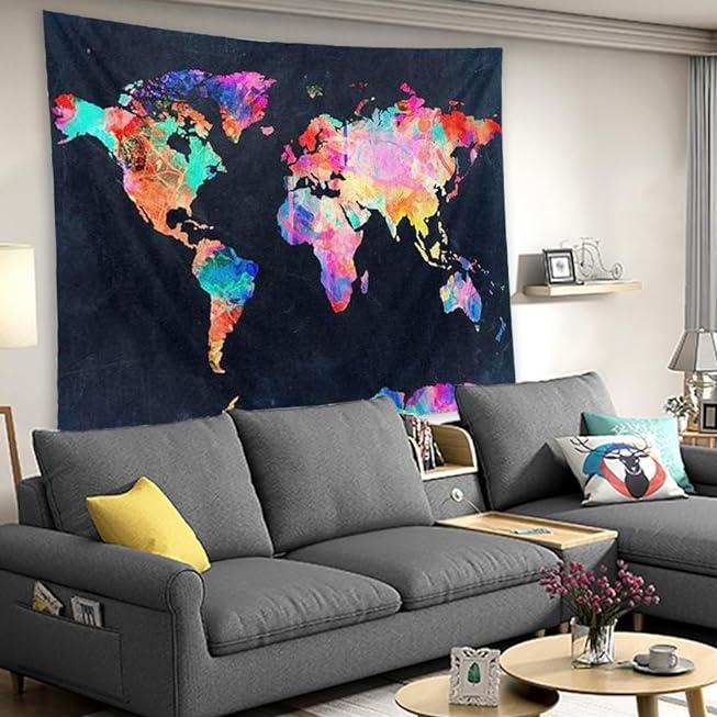 Multicolor World Map Tapestry