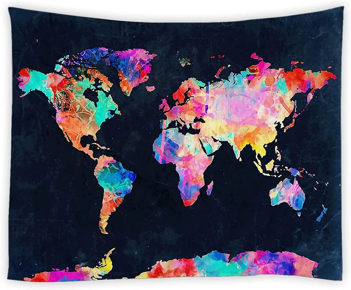 Multicolor World Map Tapestry