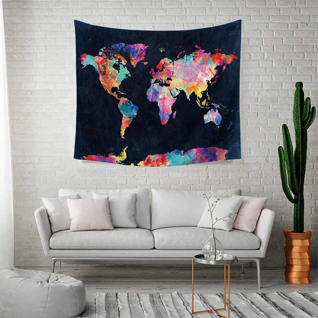 Multicolor World Map Tapestry