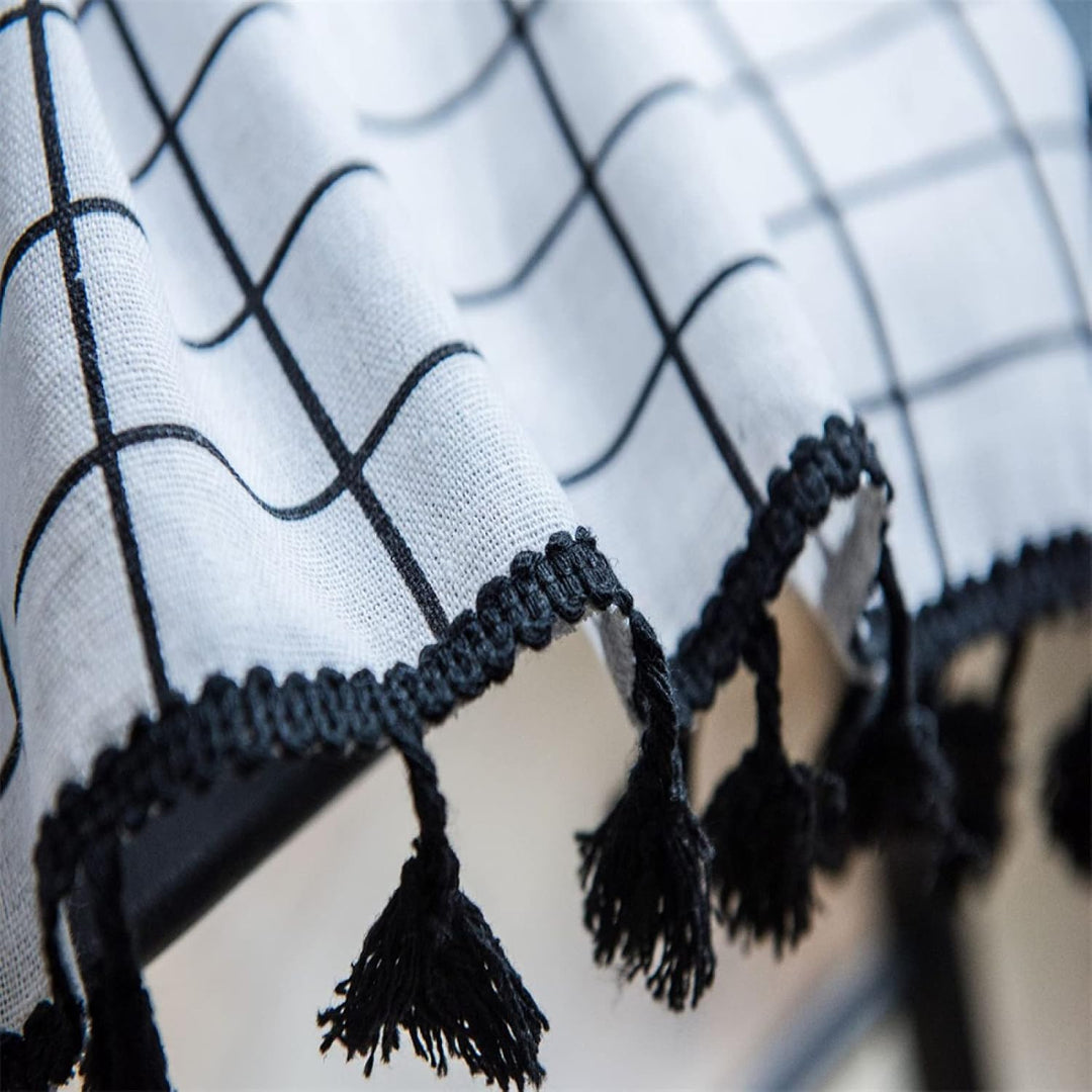 Black & White Grid Tassel Linen Curtain