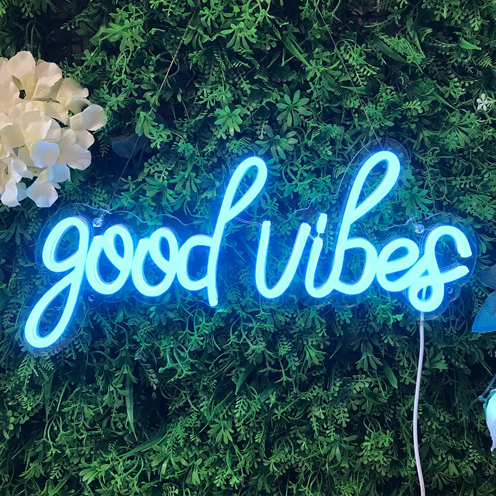 Blue Good Vibes Cursive Neon Light