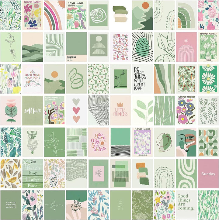 Abstract Pastel Green Wall Collage Kit - 70pcs