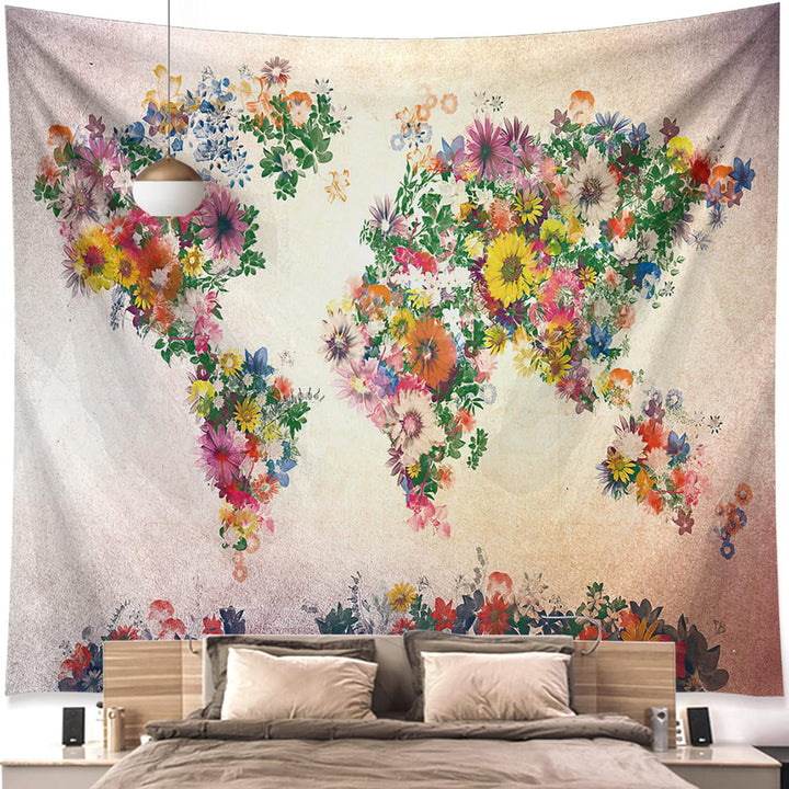 Floral World Map Tapestry