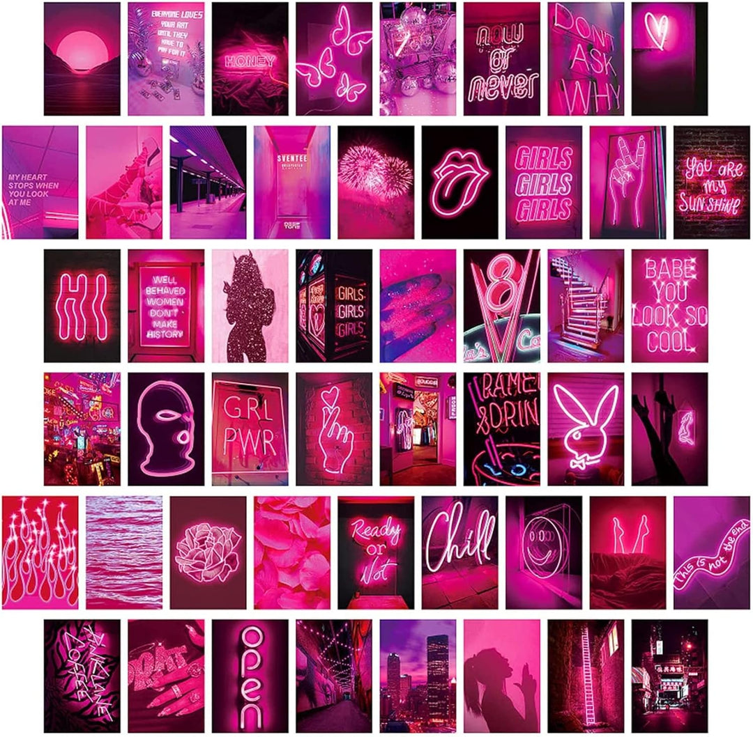 Neon Pink Vibes Wall Collage Kit - 70pcs