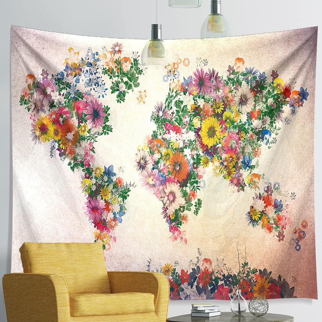 Floral World Map Tapestry