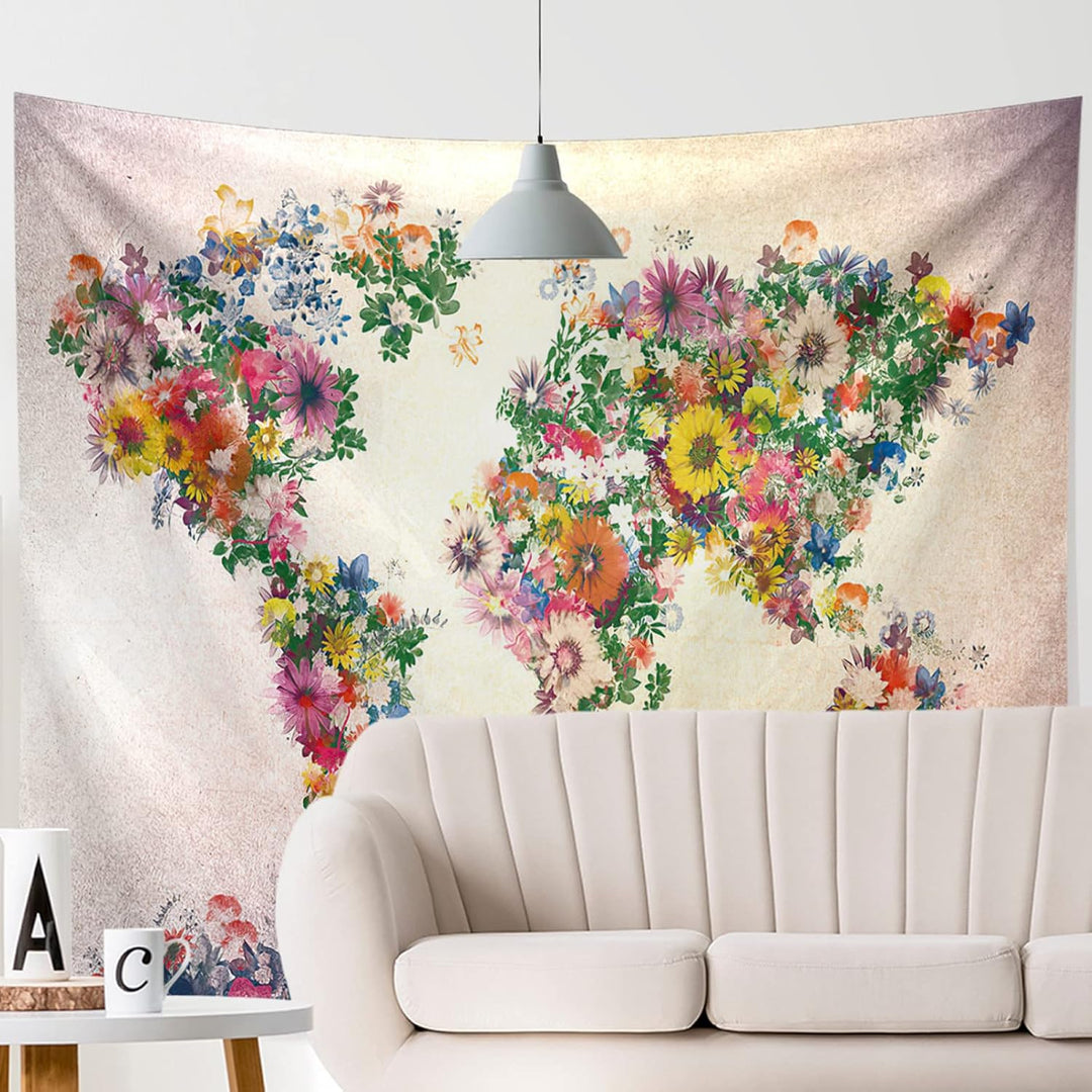 Floral World Map Tapestry