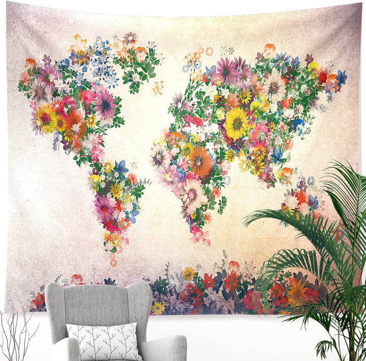 Floral World Map Tapestry