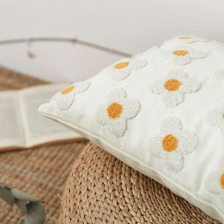 Embroidered Daisies Throw Pillow Covers