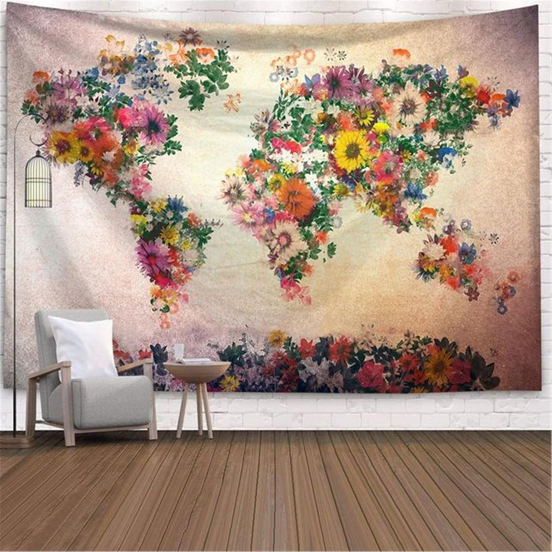 Floral World Map Tapestry