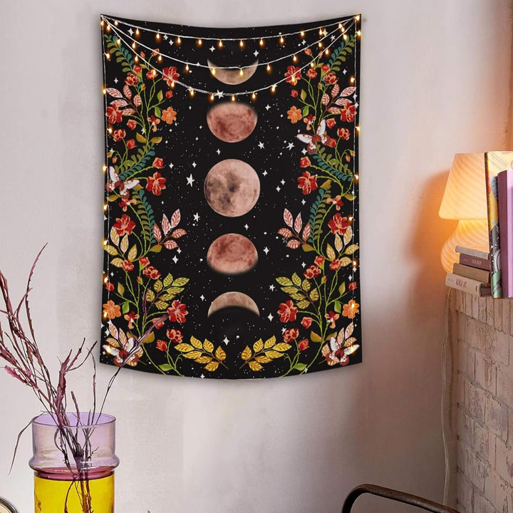 Black Flower Moon Tapestry