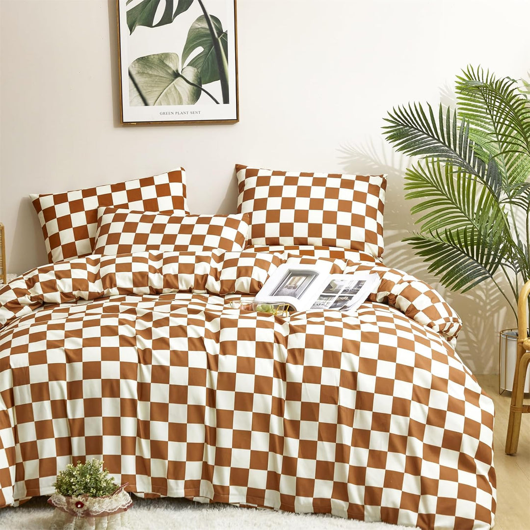 Checkered Cotton Duvet Cover Set