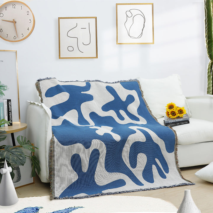 Abstract Blue Coral Woven Blanket