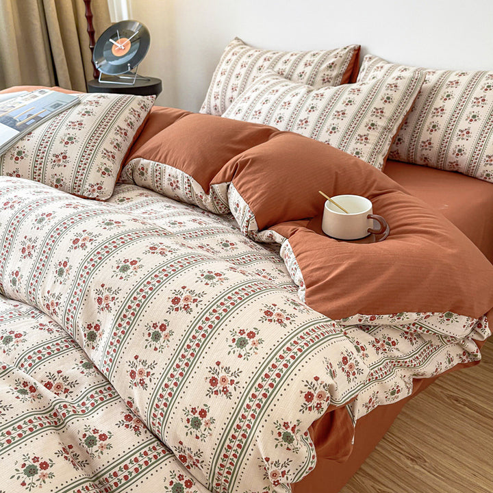 Retro Terracotta Floral Bedding Set