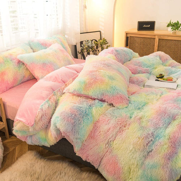 Rainbow Fluffy Bedding Set