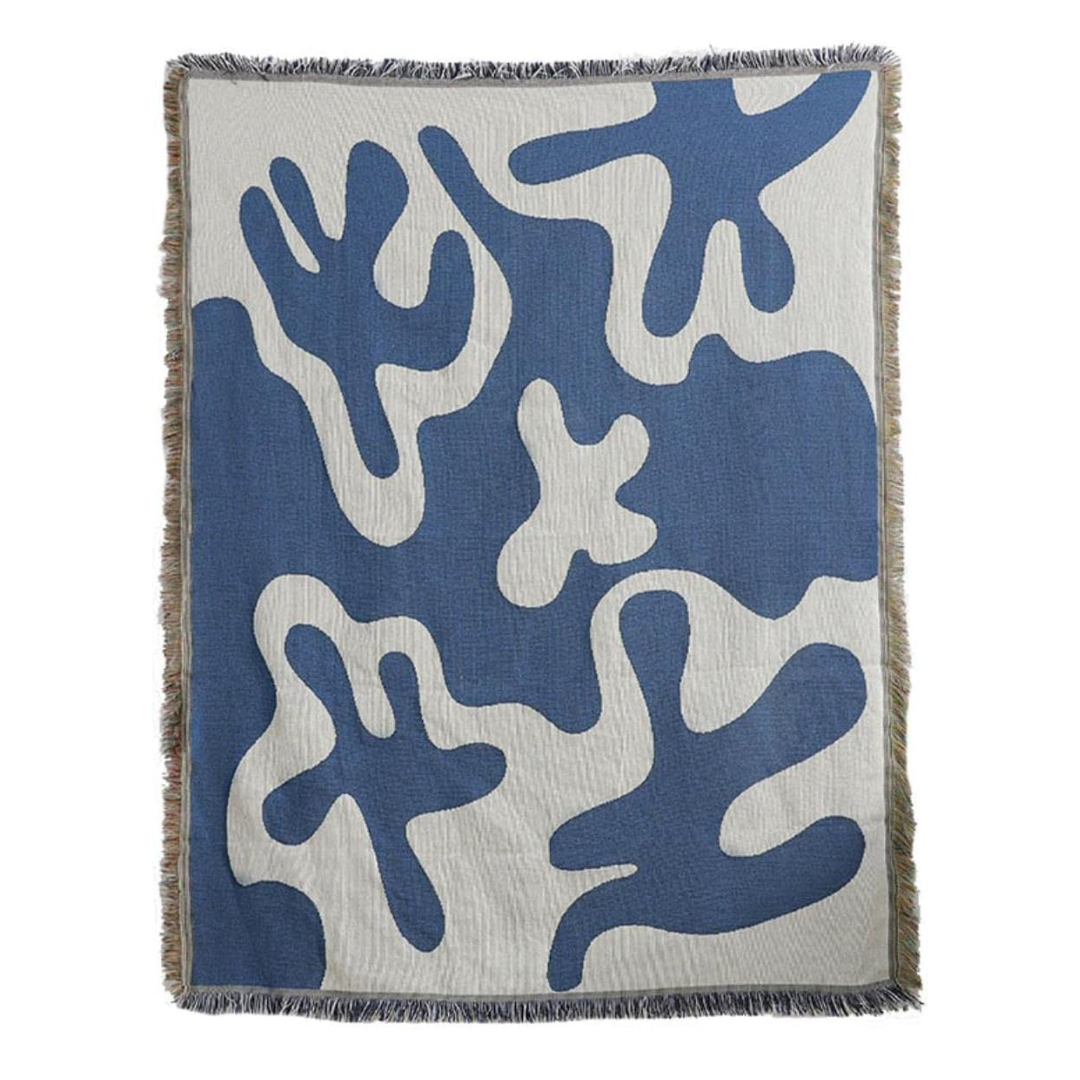 Abstract Blue Coral Woven Blanket