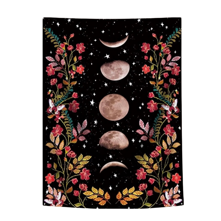 Black Flower Moon Tapestry