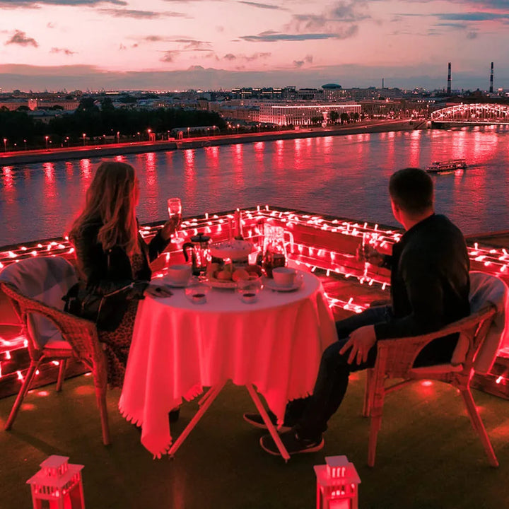 VibeCore 10M colorful traditional string lights in red, adding a bold and festive touch to your balcony, perfect for enhancing outdoor vibes with a warm, vibrant glow.