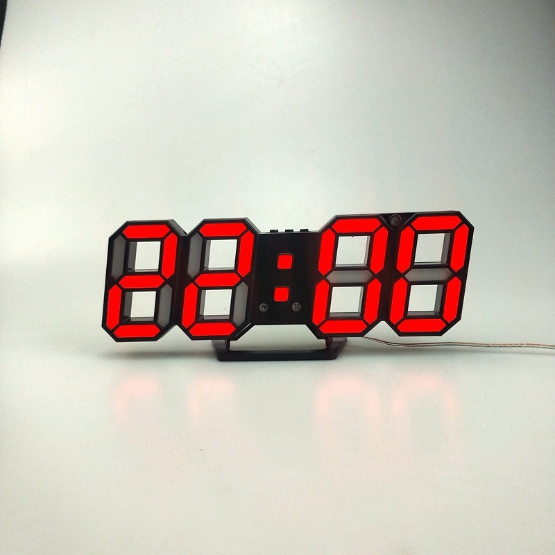 VibeCore 3D LED Digital Alarm Clock in black with red light, featuring bold, illuminated 3D LED digits for clear time visibility. This modern alarm clock includes additional features like a thermometer, perpetual calendar, and moon phase display. Its sleek black design with red light adds a stylish, contemporary touch, perfect for enhancing the aesthetic and functionality of any room.