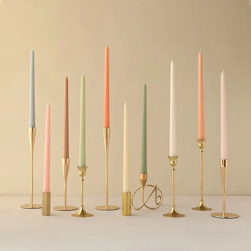 VibeCore 4-Pack Scented Solid Color Long Candles All Colors in Candle Holders, premium handcrafted taper candles, minimalist decor, elegant centerpiece, romantic ambiance, clean burn.